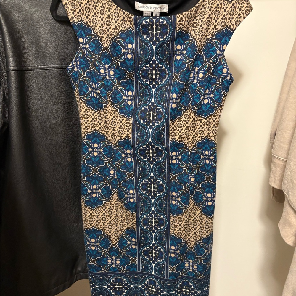 Maggy London Blue and Tan Floral Mini Dress